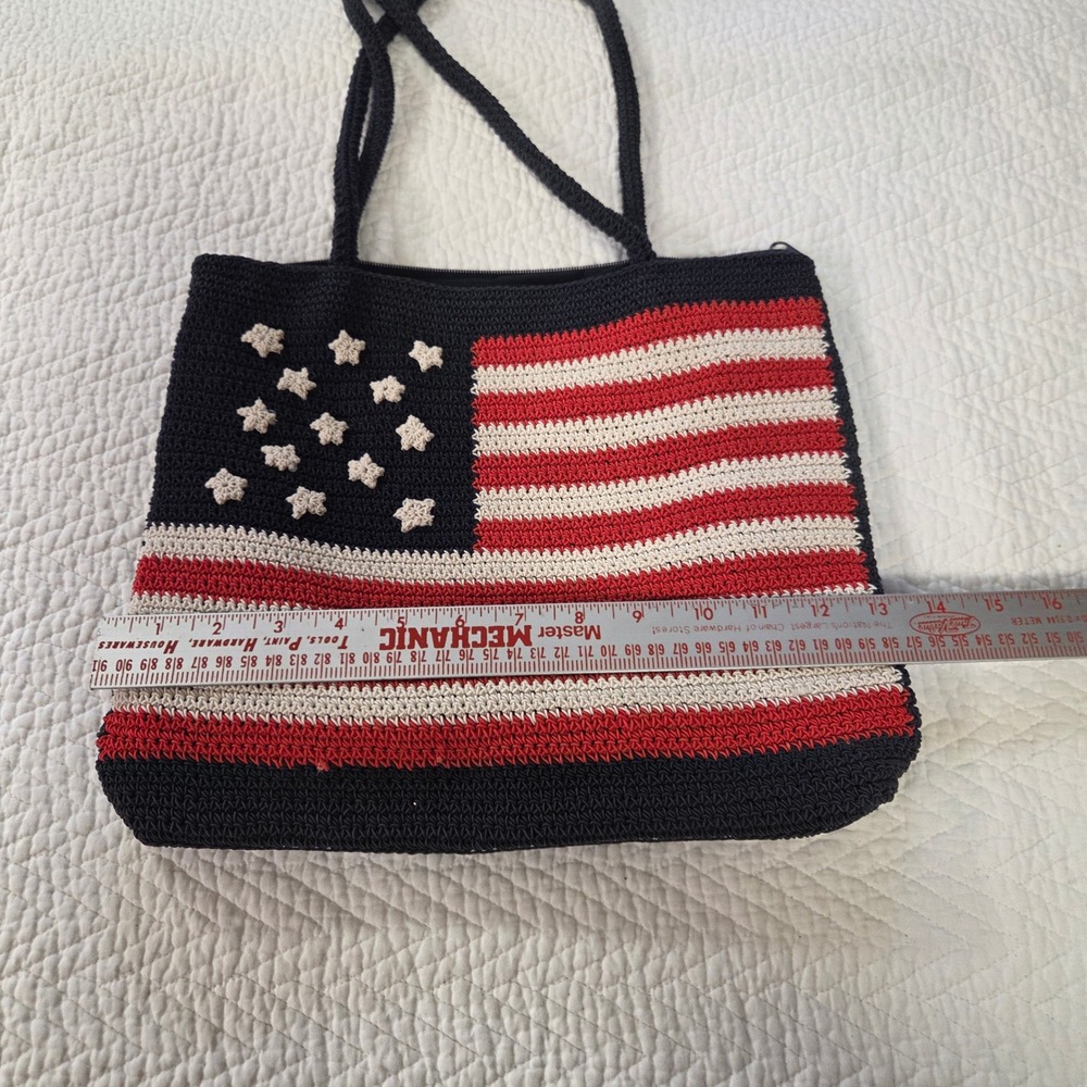 Candies American Flag Crochet Tote Bag Navy Red White Patriotic Stars Stripes - Picture 7 of 7
